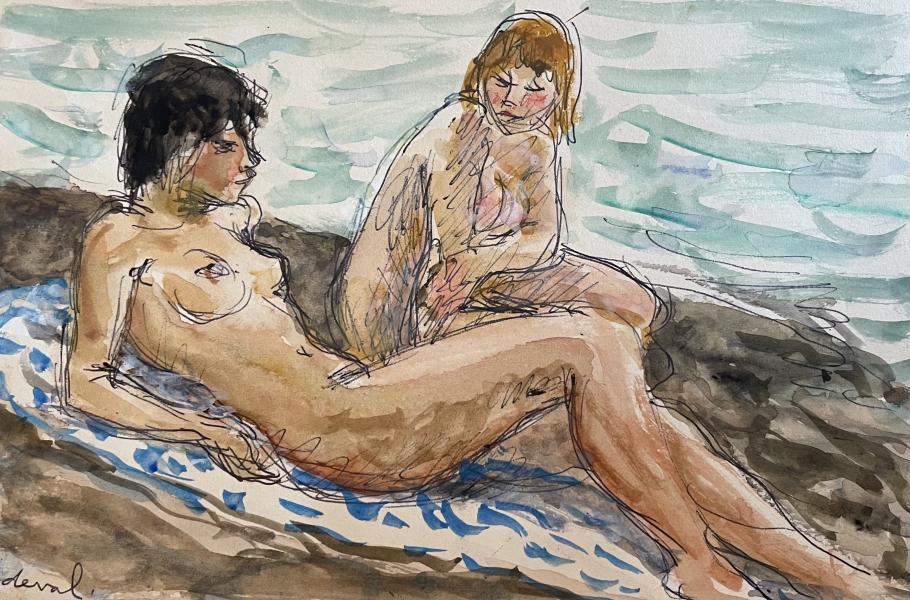 Etendue sur la serviette bleue