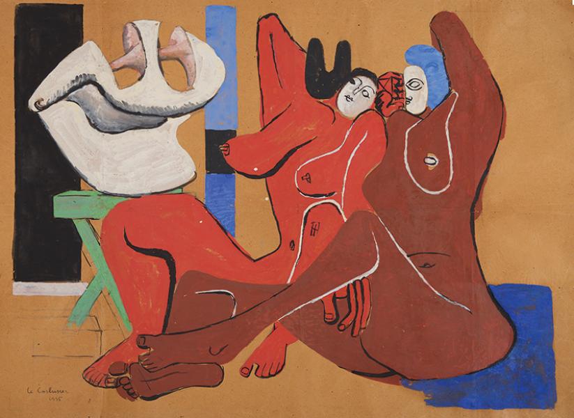 Deux femmes assises nues au coquillage, Étude pour la peinture murale de Vézelay, 1935