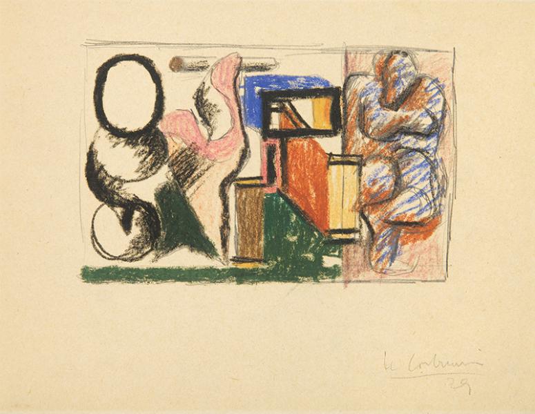 Verre à vin, os, boîte d’allumettes et silhouette de femme, 1929