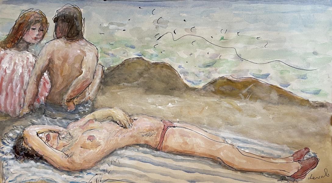 Trois baigneuses sur la plage