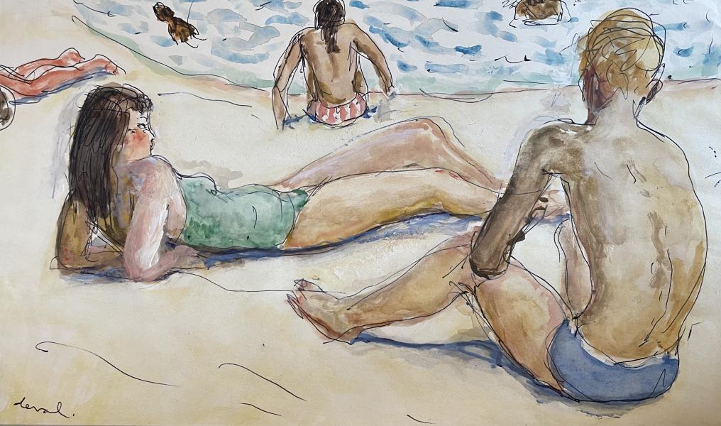 Jeunes filles et jeunes hommes sur la plage