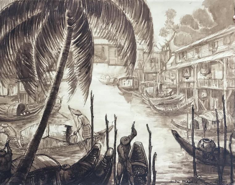 Indochine, Pont de bois sur une rivière