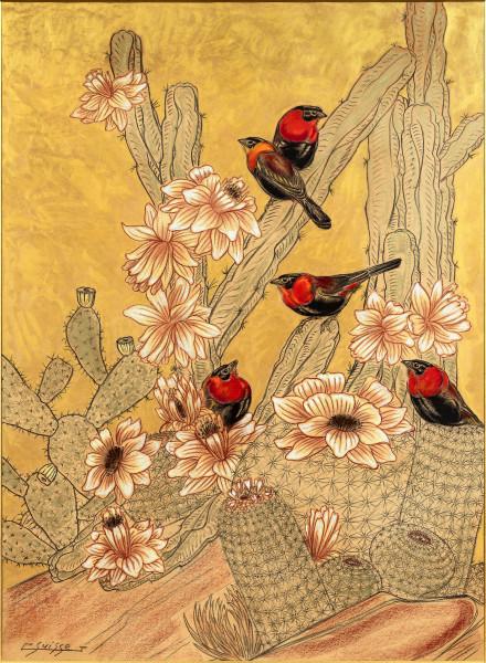Ignicolores dans les cactées en fleurs