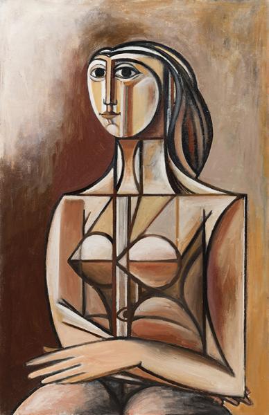 Buste, fond brun, janvier 2002