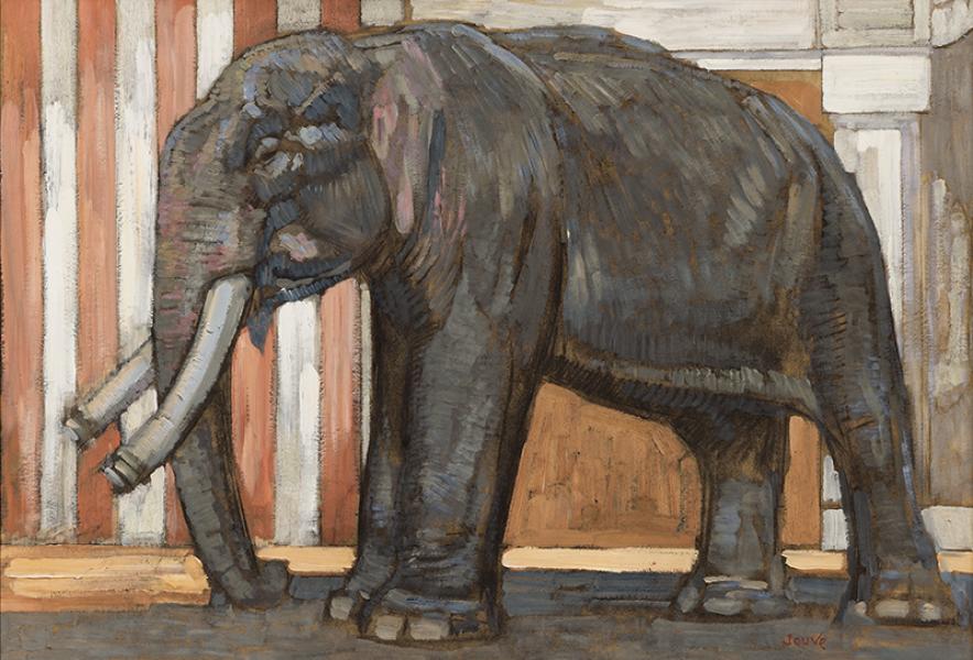 Éléphant devant le temple de Madura, circa 1923