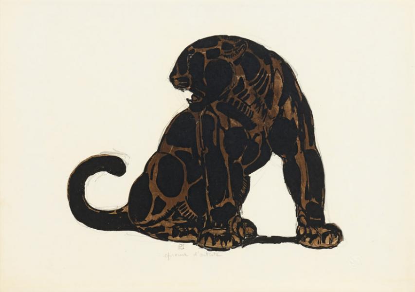 Jaguar noir assis, c. 1930