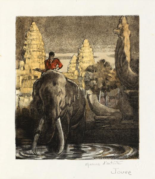 Éléphant devant le temple d’Angkor Vat, c. 1948