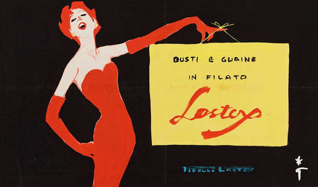 Gantée de rouge. Projet pour Pirelli Lastex.