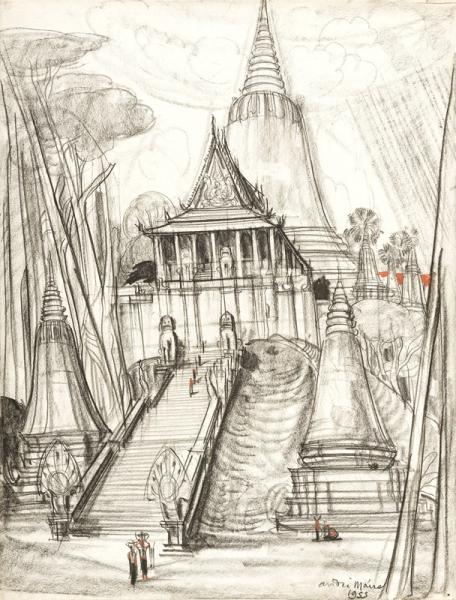 Cambodge, temple à Oudong, 1955 André MAIRE