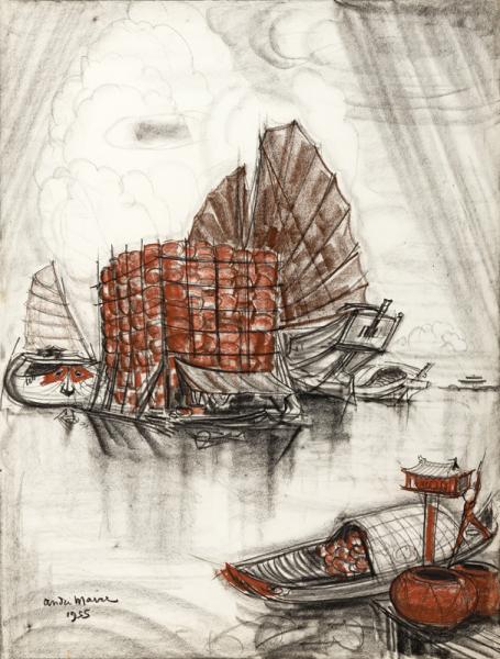 Vietnam, marché à bord de jonques, 1955