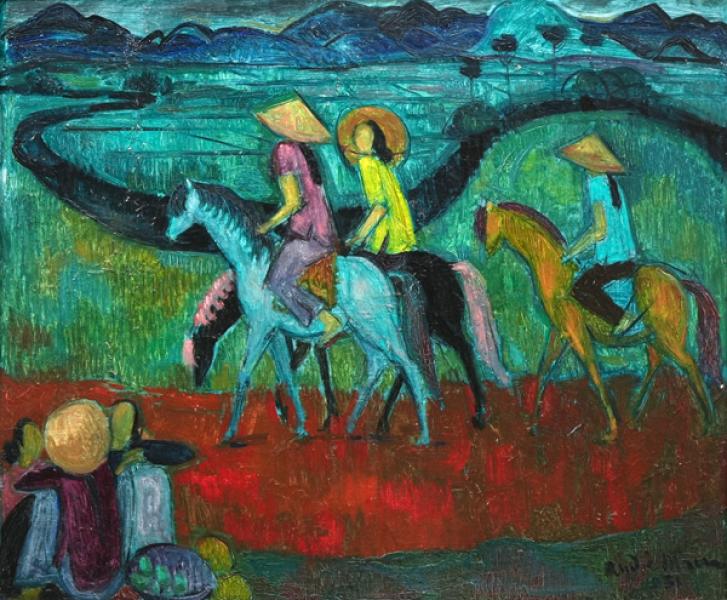 Vietnam, personnages à cheval dans les montagnes