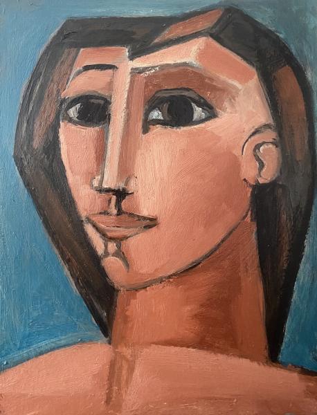 Buste sur fond bleu, novembre 2002