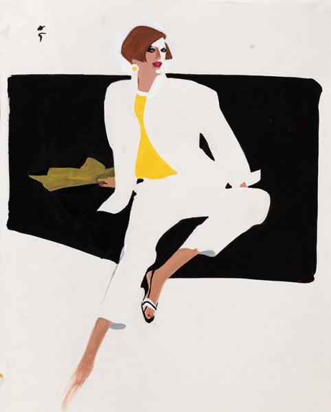 Tailleur blanc, coupe au carré